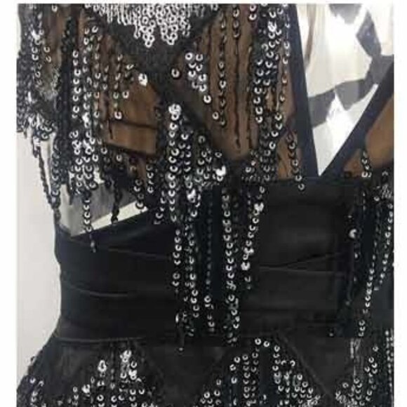 Bodycon Dress Women Deep V Neck Tassel Sequined - Picture 5 of 5